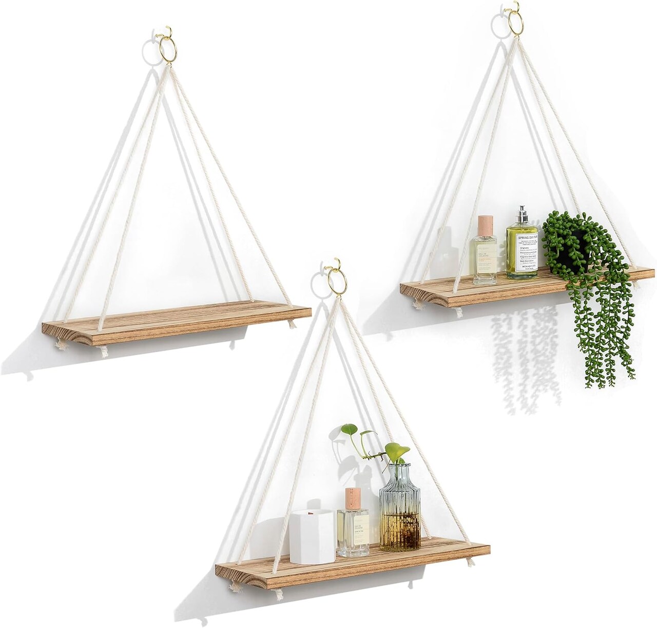 Hanging Shelves for Window & Bedroom - Macrame Wall Hanging Shelf - Boho Wall Decor, Large*3